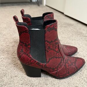 Stylish Red Snake Print Ankle Booties